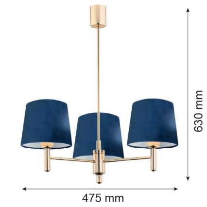 Argon 1485 - Lustra ar stieni PONTE 3xE27/15W/230V zila/misiņa