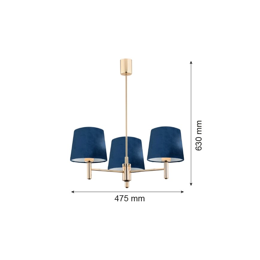 Argon 1485 - Lustra ar stieni PONTE 3xE27/15W/230V zila/misiņa