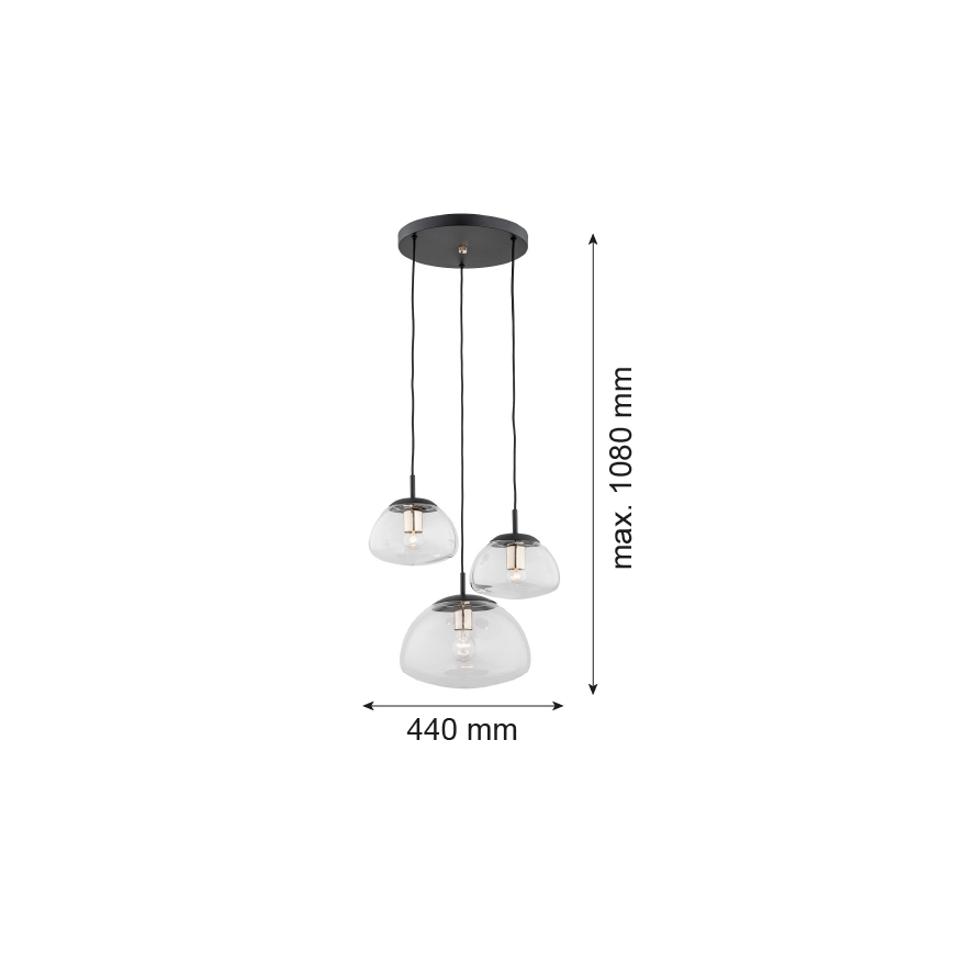 Argon 1492 - Lustra ar auklu TRINI 3xE27/15W/230V melns