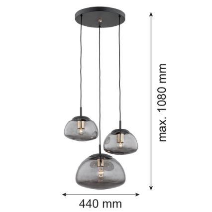 Argon 1493 - Lustra ar auklu TRINI 3xE27/15W/230V melna