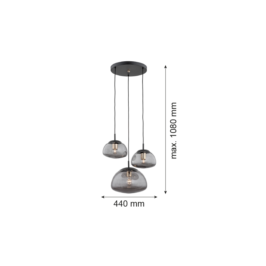 Argon 1493 - Lustra ar auklu TRINI 3xE27/15W/230V melna