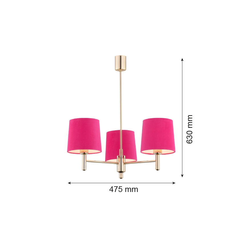 Argon 1498 - Lustra ar stieni PONTE 3xE27/15W/230V rozā/misiņa