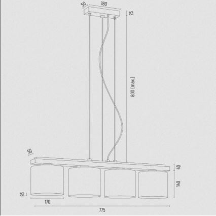 Argon 1814 - Lustra ar auklu CANOA 4xE27/15W/230V melna