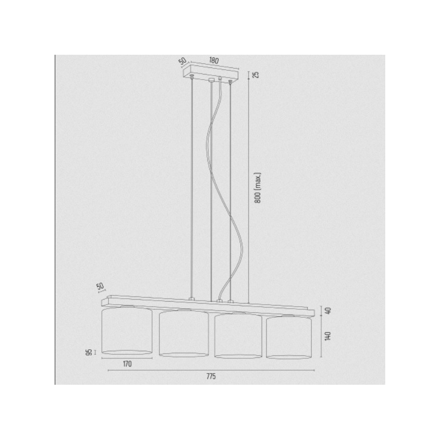 Argon 1814 - Lustra ar auklu CANOA 4xE27/15W/230V melna