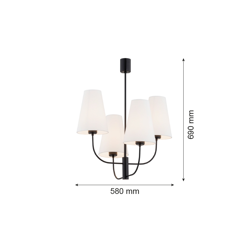 Argon 1822 - Lustra ar stieni SAFIANO 4xE27/15W/230V melna
