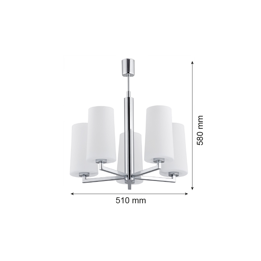 Argon 2053 - Lustra ar stieni CAMELOT 5xE27/15W/230V spīdīgs hroms