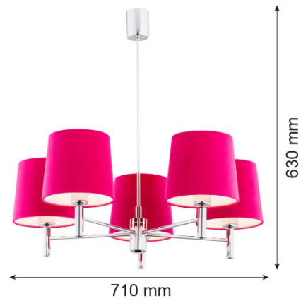 Argon 2075 - Lustra ar stieni BOLZANO 5xE27/15W/230V rozā