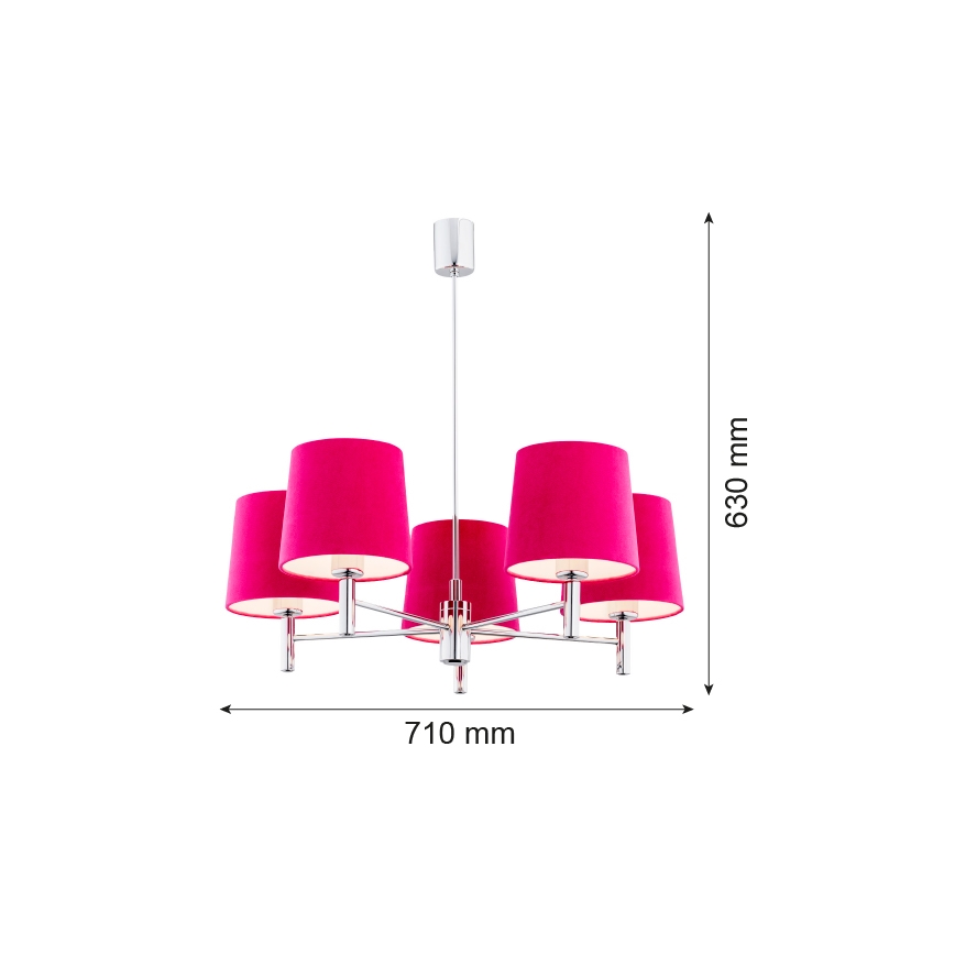 Argon 2075 - Lustra ar stieni BOLZANO 5xE27/15W/230V rozā