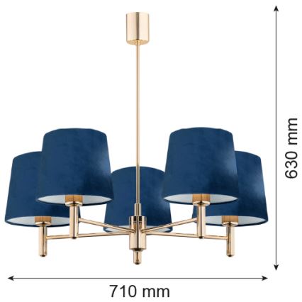 Argon 2086 - Lustra ar stieni PONTE 5xE27/15W/230V misiņa/zila