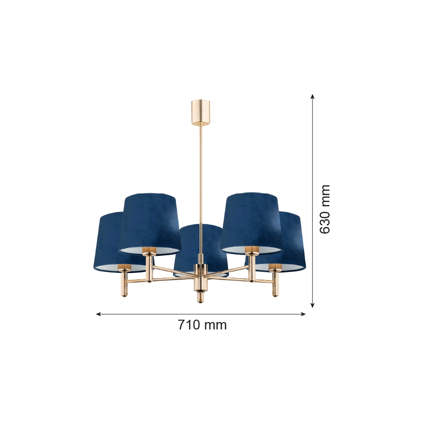 Argon 2086 - Lustra ar stieni PONTE 5xE27/15W/230V misiņa/zila