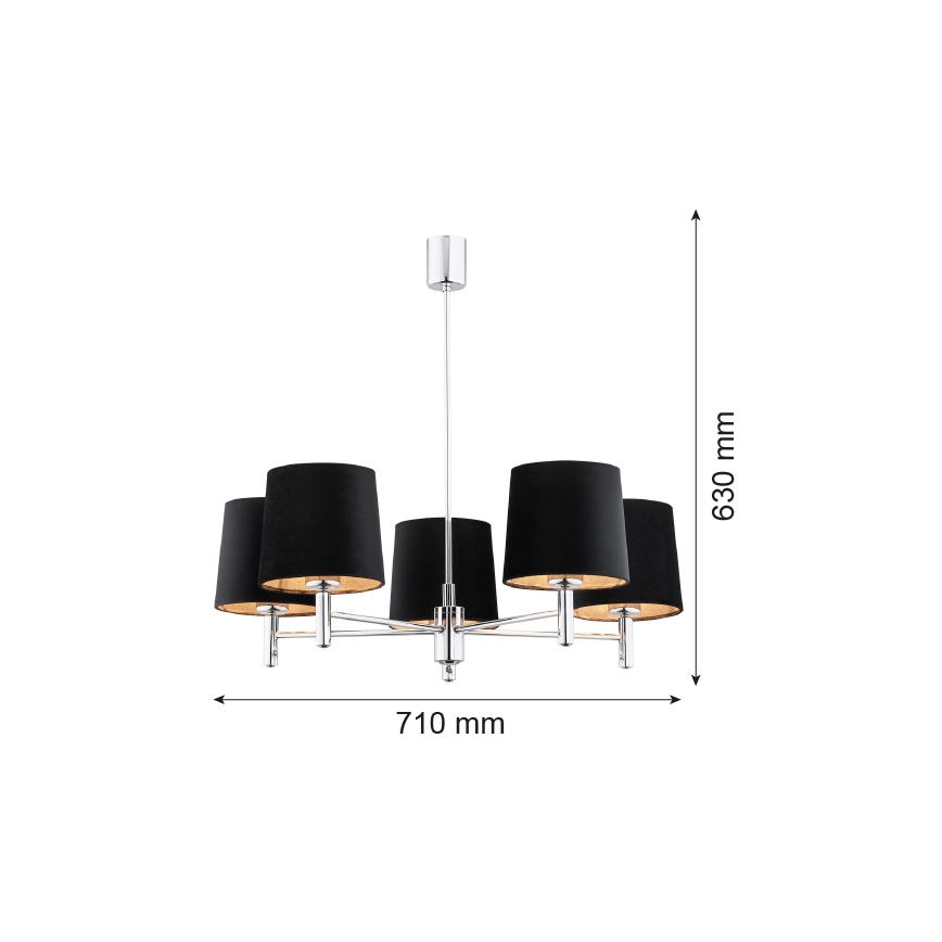 Argon 2104 - Lustra ar stieni BOLZANO 5xE27/15W/230V melna