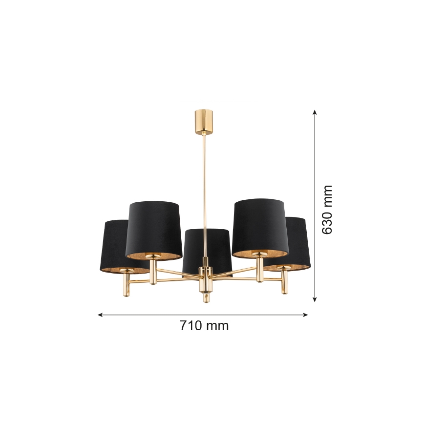 Argon 2107 - Lustra ar stieni PONTE 5xE27/15W/230V misiņa/melna