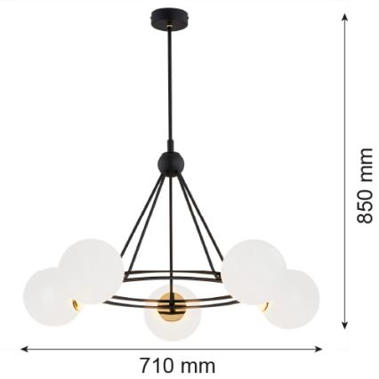 Argon 2119 - Lustra ar stieni AMALFI 5xE27/15W/230V melna/balta