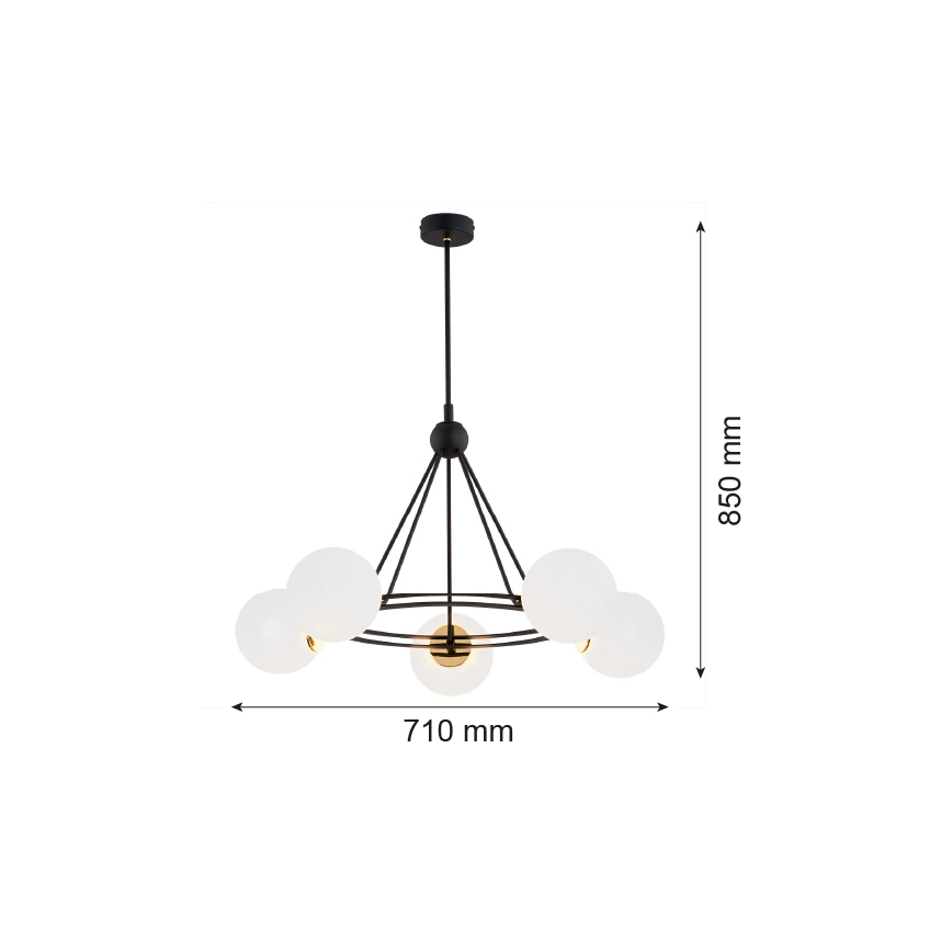 Argon 2119 - Lustra ar stieni AMALFI 5xE27/15W/230V melna/balta
