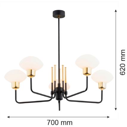 Argon 2128 - Lustra ar stieni RAVELLO 5xE14/15W/230V melna/zelta