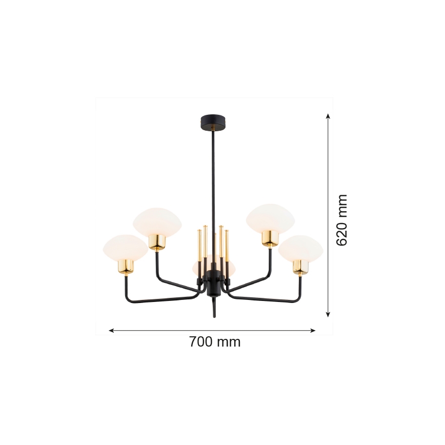Argon 2128 - Lustra ar stieni RAVELLO 5xE14/15W/230V melna/zelta