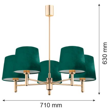 Argon 2145 - Lustra ar stieni PONTE 5xE27/15W/230V zaļa/misiņa