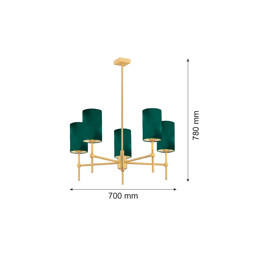 Argon 2147 - Lustra ar stieni ABRUZZO 5xE14/7W/230V misiņa/zaļa
