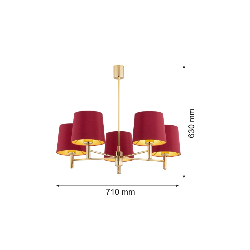 Argon 2169 - Lustra ar stieni PONTE PLUS 5xE27/15W/230V sarkana