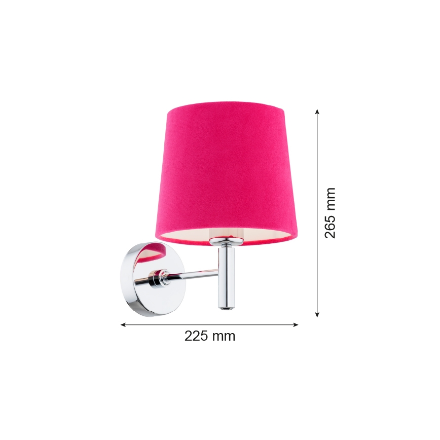 Argon 3909 - Sienas lampa BOLZANO 1xE27/15W/230V rozā/spīdīgs hroms