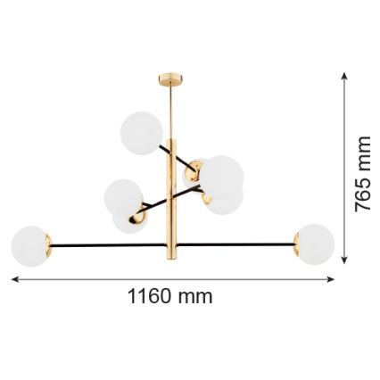 Argon 5041 - Lustra ar stieni CAMERON 8xE27/15W/230V misiņa/melna