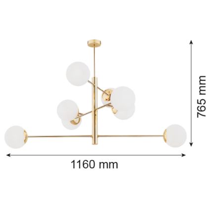 Argon 5043 - Lustra ar stieni CAMERON 8xE27/15W/230V misiņa