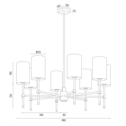 Argon 5051 - Lustra ar stieni ABRUZZO 8xE14/15W/230V misiņa/balta