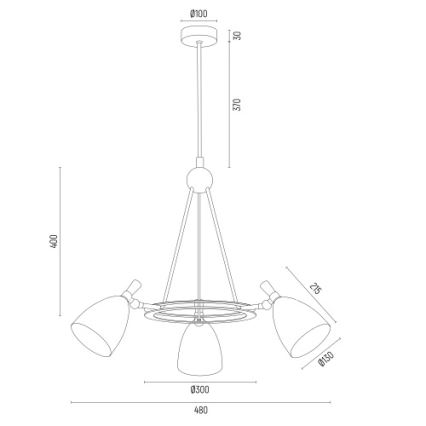 Argon 6149 - Lustra ar stieni CHARLOTTE 3xE27/15W/230V melna/zelta