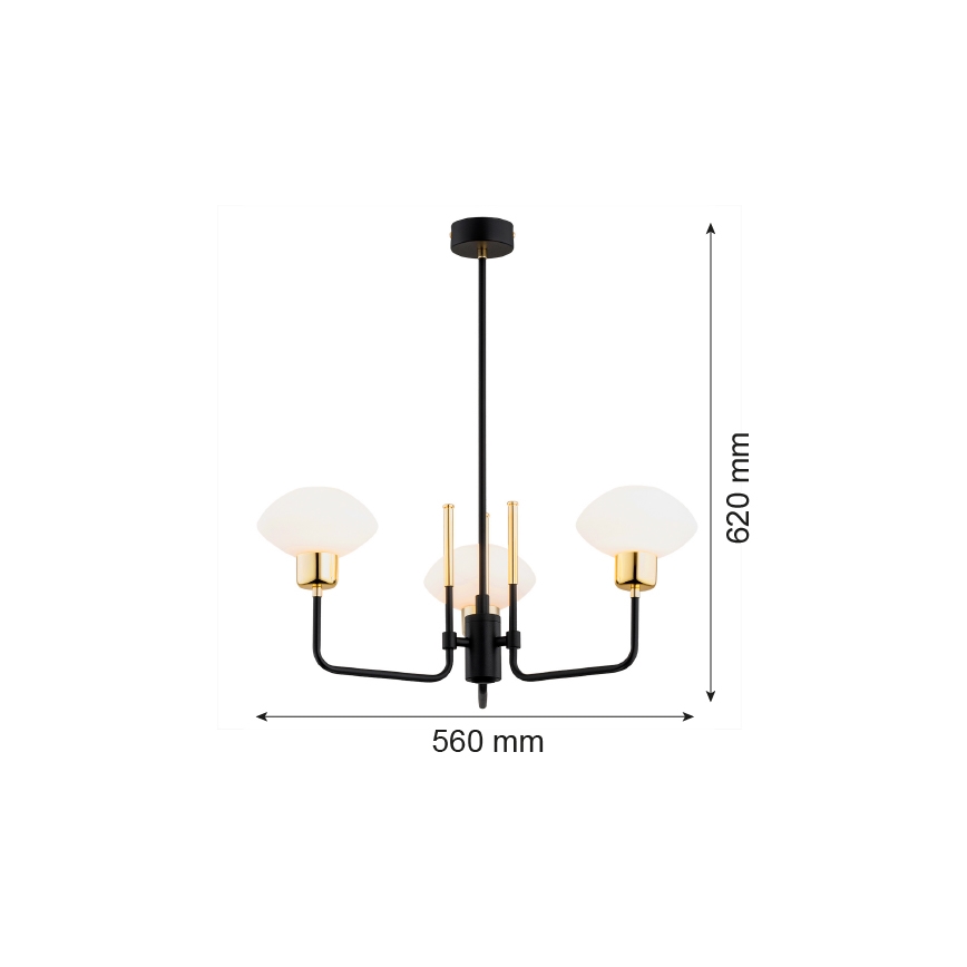 Argon 6166 - Lustra ar stieni RAVELLO 3xE14/15W/230V melna/zelta