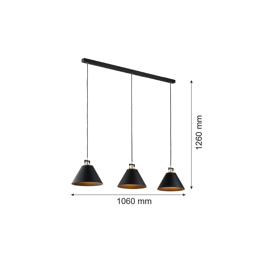 Argon 6174 - Lustra ar auklu ORTE 3xE27/15W/230V melna