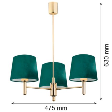 Argon 6192 - Lustra ar stieni PONTE 3xE27/15W/230V zaļa/misiņa