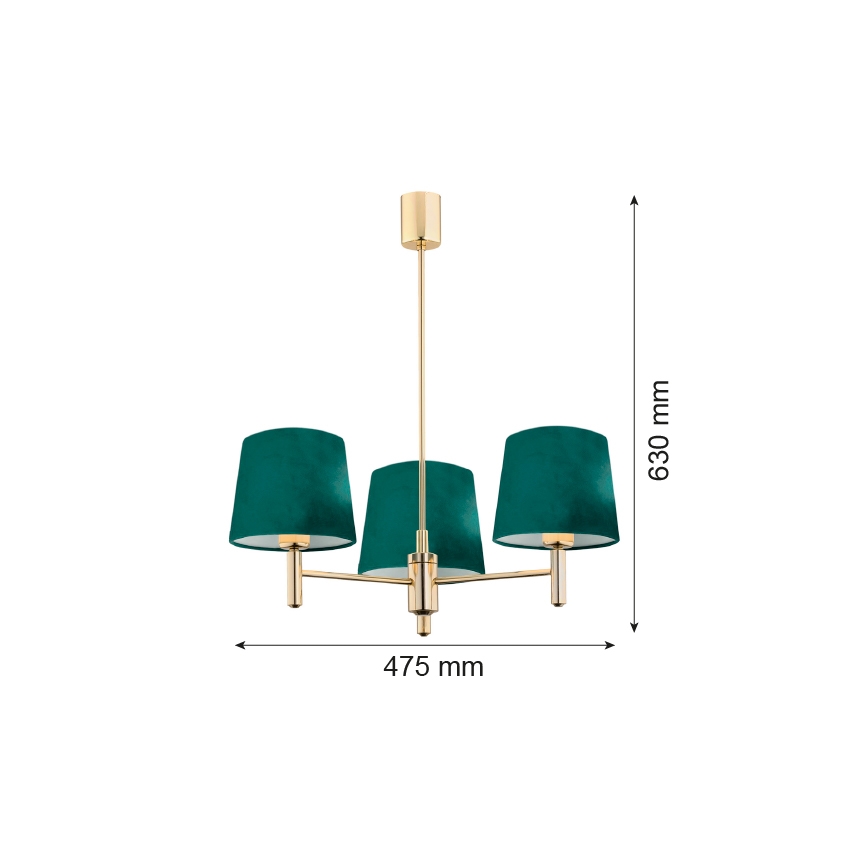 Argon 6192 - Lustra ar stieni PONTE 3xE27/15W/230V zaļa/misiņa