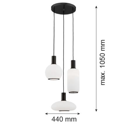 Argon 6323 - Lustra ar auklu SAGUNTO PLUS 3xE27/15W/230V melna