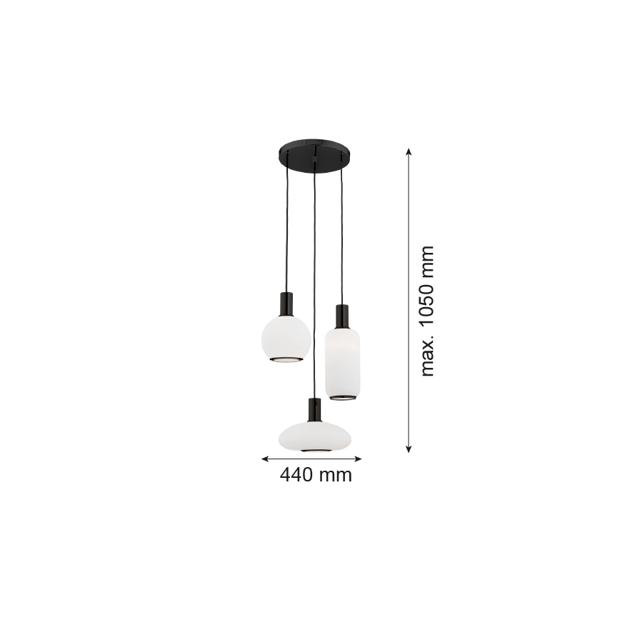 Argon 6323 - Lustra ar auklu SAGUNTO PLUS 3xE27/15W/230V melna