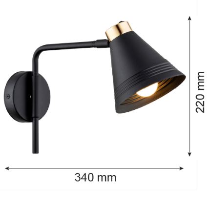 Argon 8008 - Sienas lampa AVALONE 1xE27/15W/230V 34 cm melna/zelta