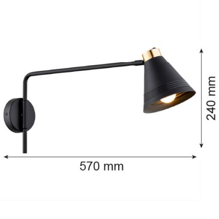 Argon 8009 - Sienas lampa AVALONE 1xE27/15W/230V 57 cm melna/zelta