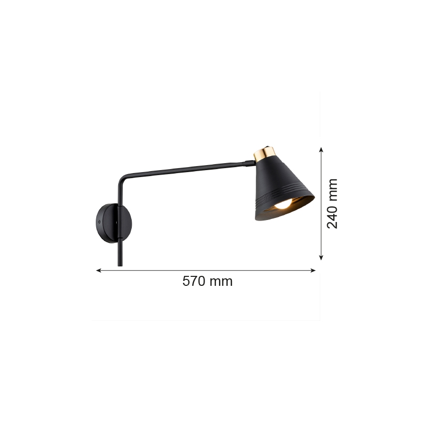 Argon 8009 - Sienas lampa AVALONE 1xE27/15W/230V 57 cm melna/zelta