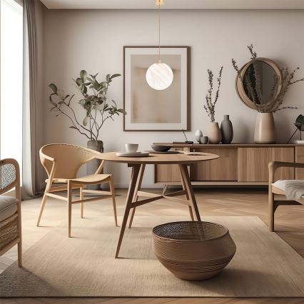 Argon 8448 - Lustra ar auklu ALMIROS 1xE27/15W/230V d. 30 cm alabastrs zelta