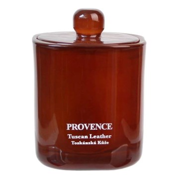Aromātiskā svece TUSCAN LEATHER, 180 g — degšanas laiks līdz 25 stundām.