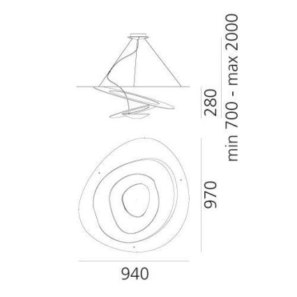 Artemide 1254120A - LED Aptumšojama lustra ar auklu PIRCE LED/44W/230V 3000K zelta