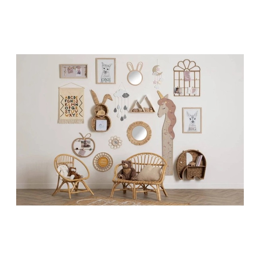 Atmosphera - Bērnu sienas spogulis LION, diametrs 38 cm, rotangs/rafija