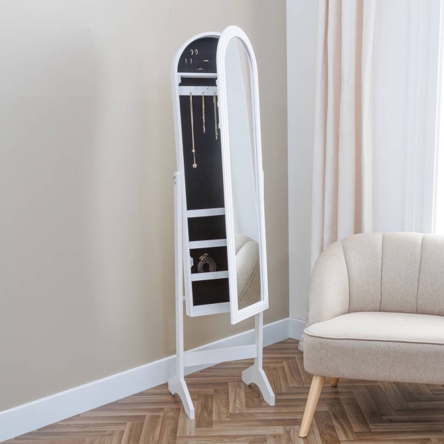 Atmosphera - Stāvošs spogulis ar rotaslietu kasti LEXY 158x38 cm balts