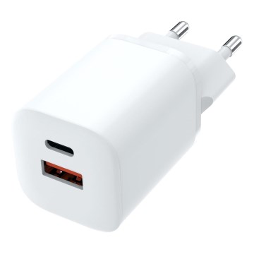 Ātrās uzlādes adapteris Power Delivery 1xUSB-A + 1xUSB-C 33W balta