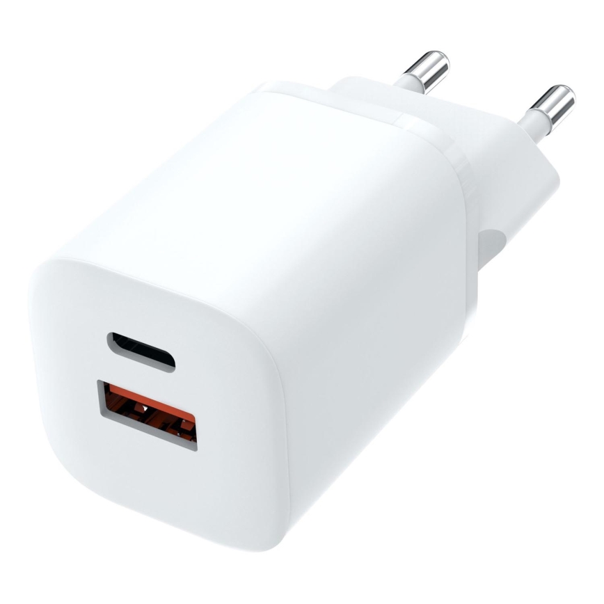 Ātrās uzlādes adapteris Power Delivery 1xUSB-A + 1xUSB-C 33W balta