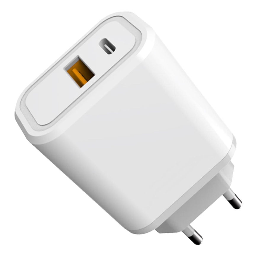 Ātrās uzlādes adapteris Power Delivery 30W USB-C + USB-A balta