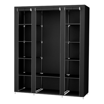 Auduma skapis ar plauktiem un drēbju stieni MATIS 150x175x45 cm melns