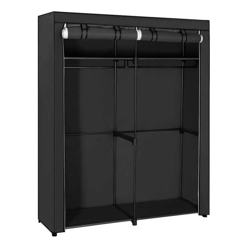 Auduma uzglabāšanas skapis ar plauktiem un drēbju stieni MATIS 140x174 cm melns