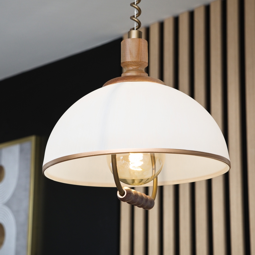 Augstuma regulējamā lustra RAMONA 1xE27/60W/230V brūna/balta/ozols