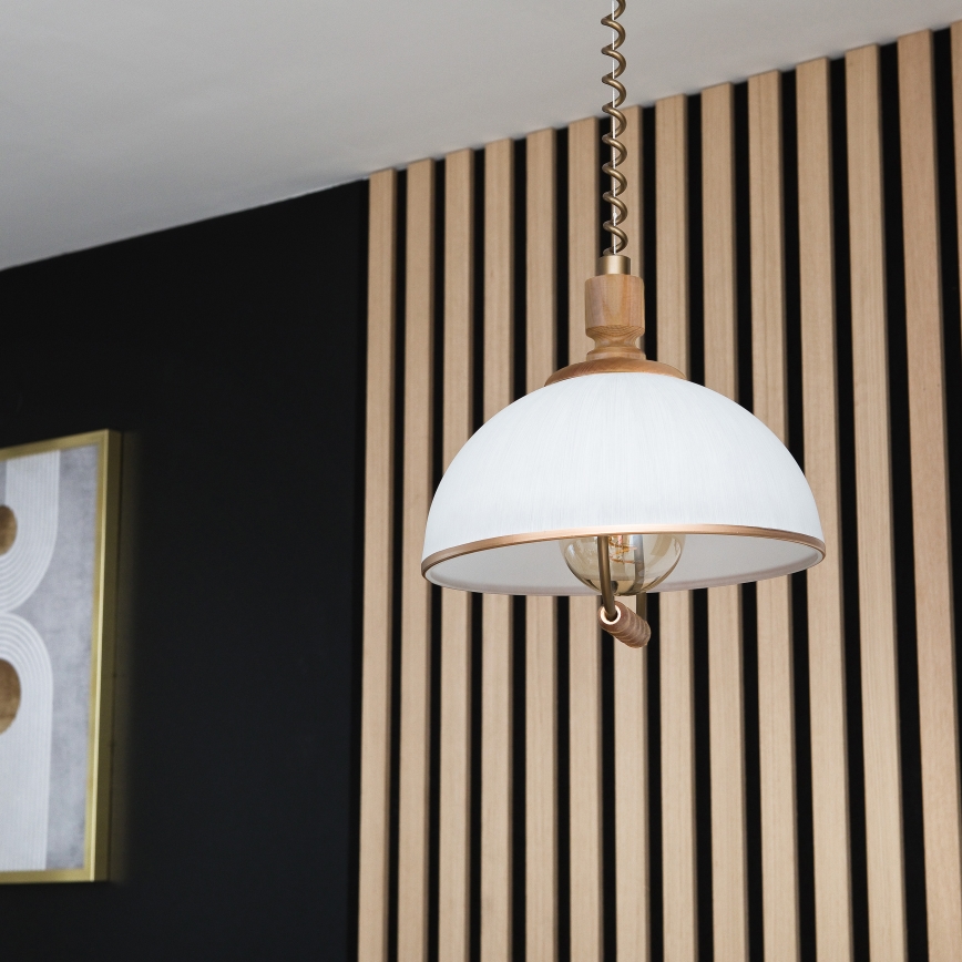 Augstuma regulējamā lustra RAMONA 1xE27/60W/230V brūna/balta/ozols