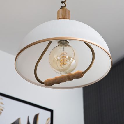 Augstuma regulējamā lustra RAMONA 1xE27/60W/230V brūna/balta/ozols